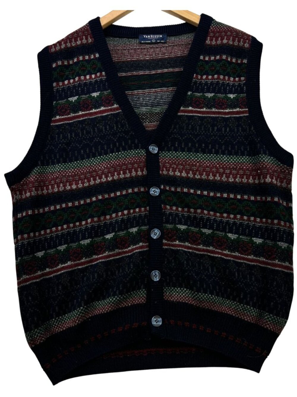 Men's Grandpacore Cardigan Sweater Vest Knit Size L Multi Abstract Ethnic